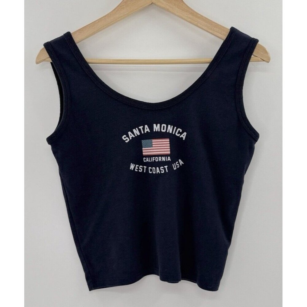 Obsessive Love Navy Blue Santa Monica West Coast Cropped Tank Top XL Preppy Boho